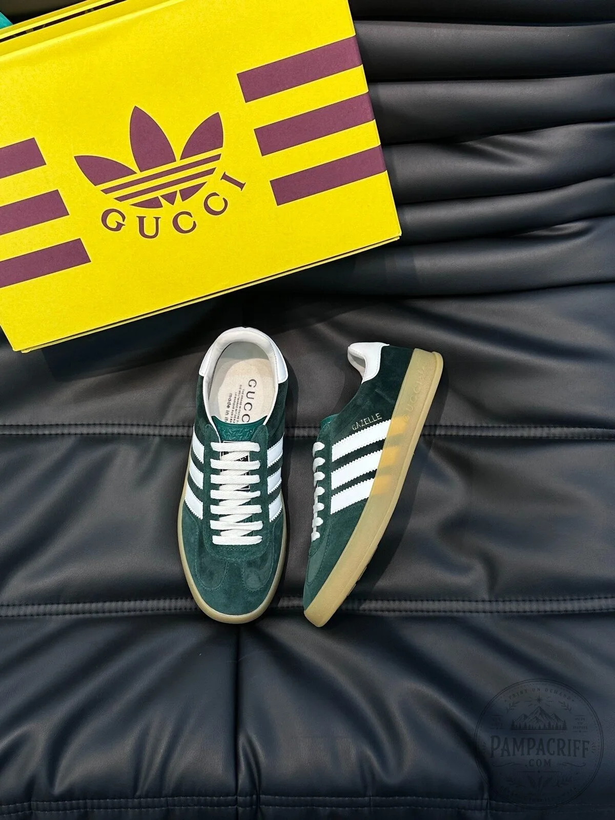 Gucci Adidas Gazelle Green Suede White Stripes Low Top Sneakers
