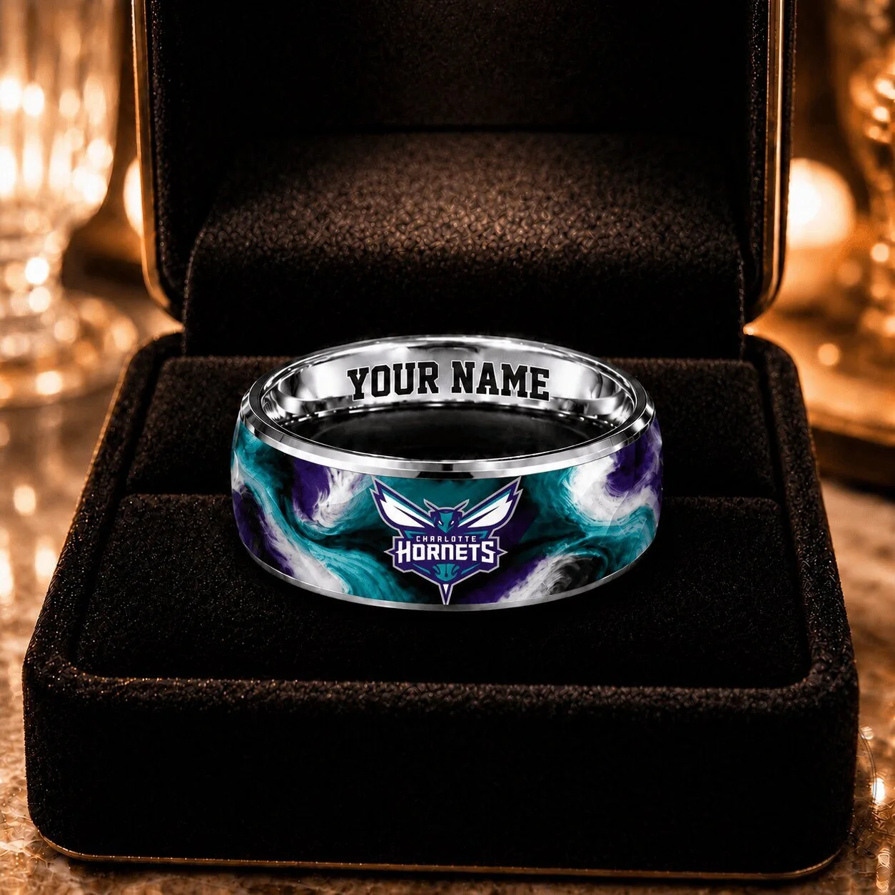 Charlotte Hornets National Basketball Association Custom Name Ring