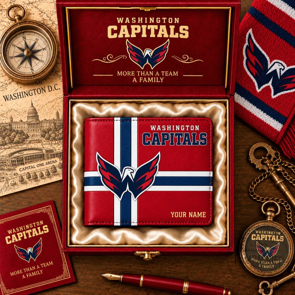 Washington Capitals NHL Hockey Team Custom Name Leather Wallet for Men Washington Capitals NHL Hockey Team Custom Name Leather Wallet for Men