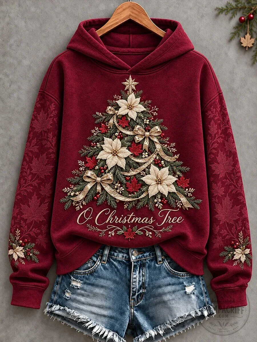 O Christmas Tree Holiday Festive Floral Design Women's Hoodie
