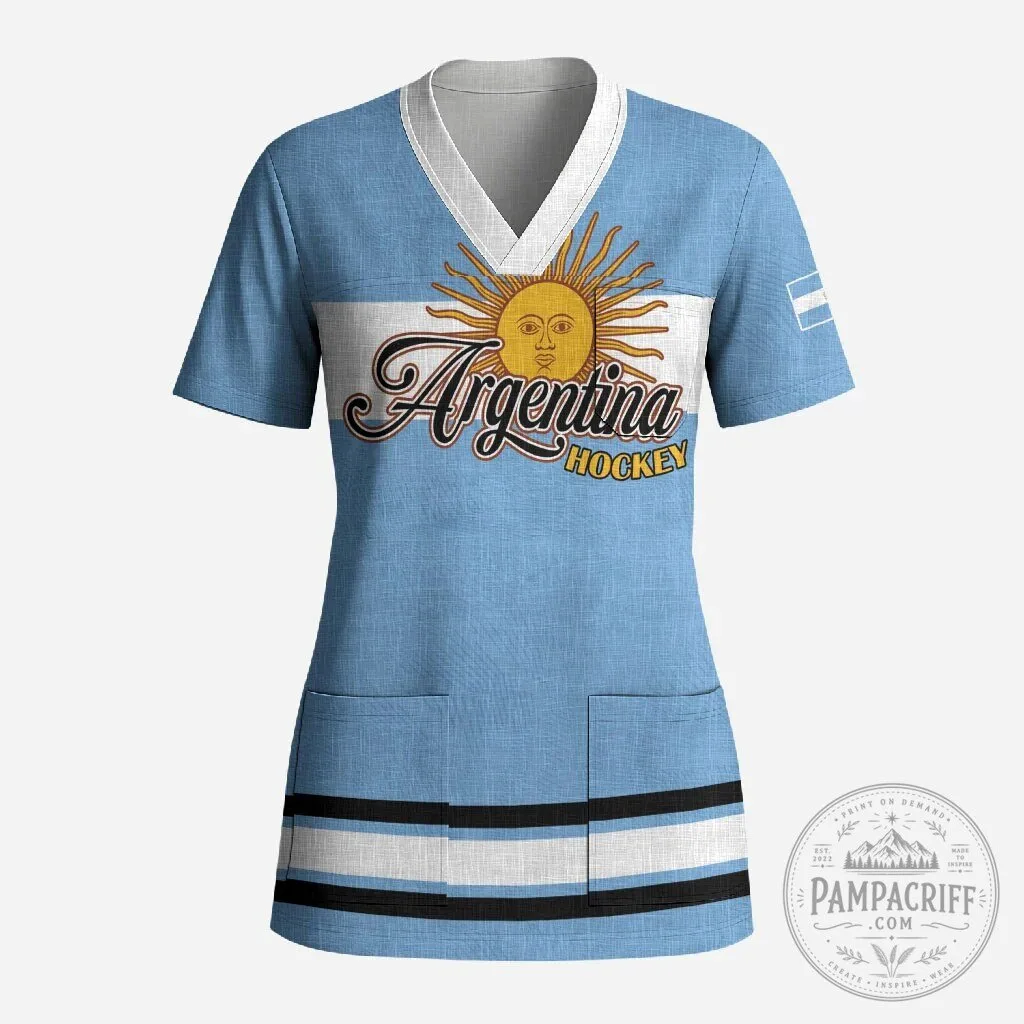 Argentina Hockey Team Los Leones Champions Scrub Top for Medical Professionals 2 Argentina Hockey Team Los Leones Champions Scrub Top for Medical Professionals