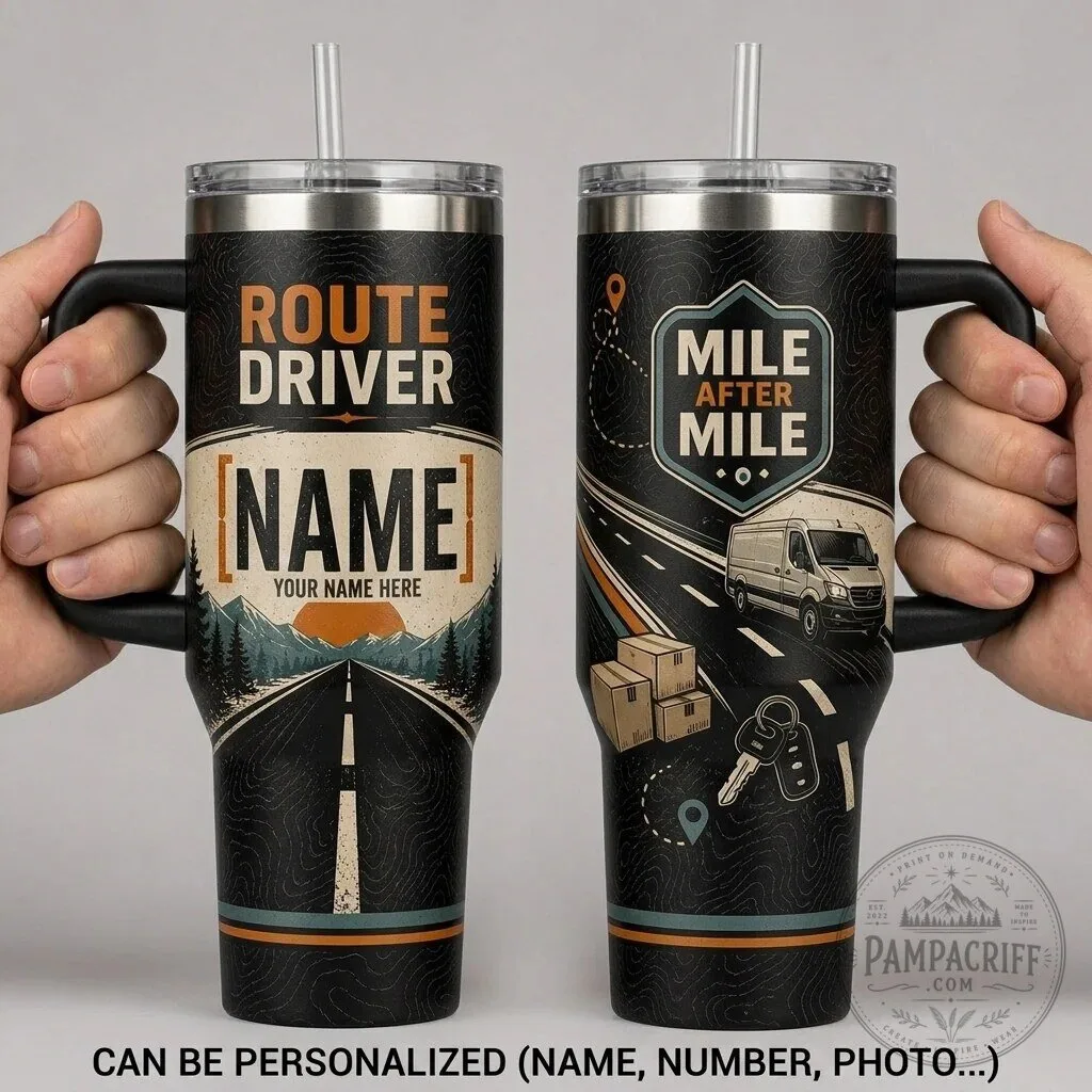 Personalized Route Driver 40oz Tumbler with Handle, Custom Delivery Driver Travel Mug 1 Personalized Route Driver 40oz Tumbler with Handle, Custom Delivery Driver Travel Mug