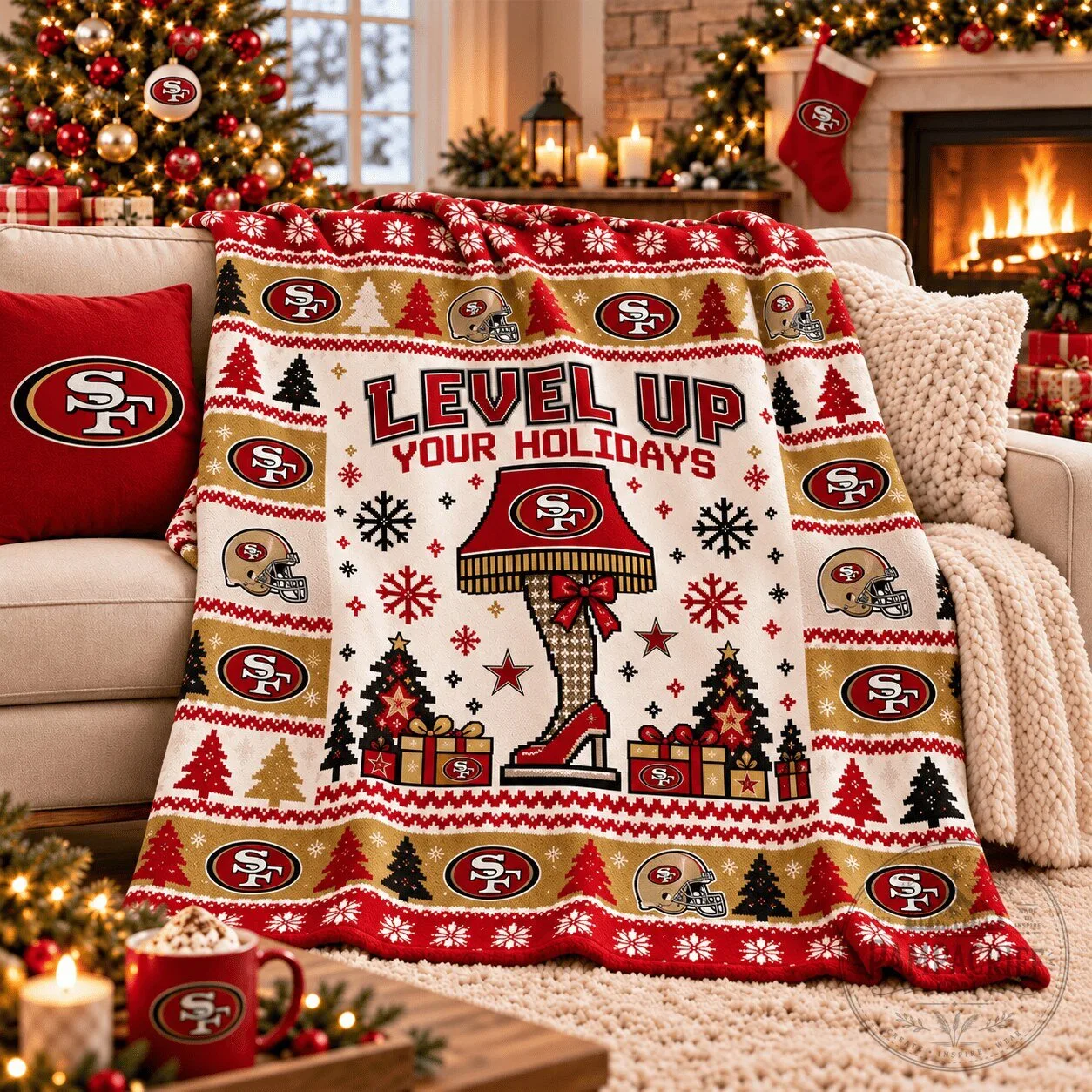 San Francisco 49ers Christmas Holiday Level Up Your Holidays Fleece Blanket