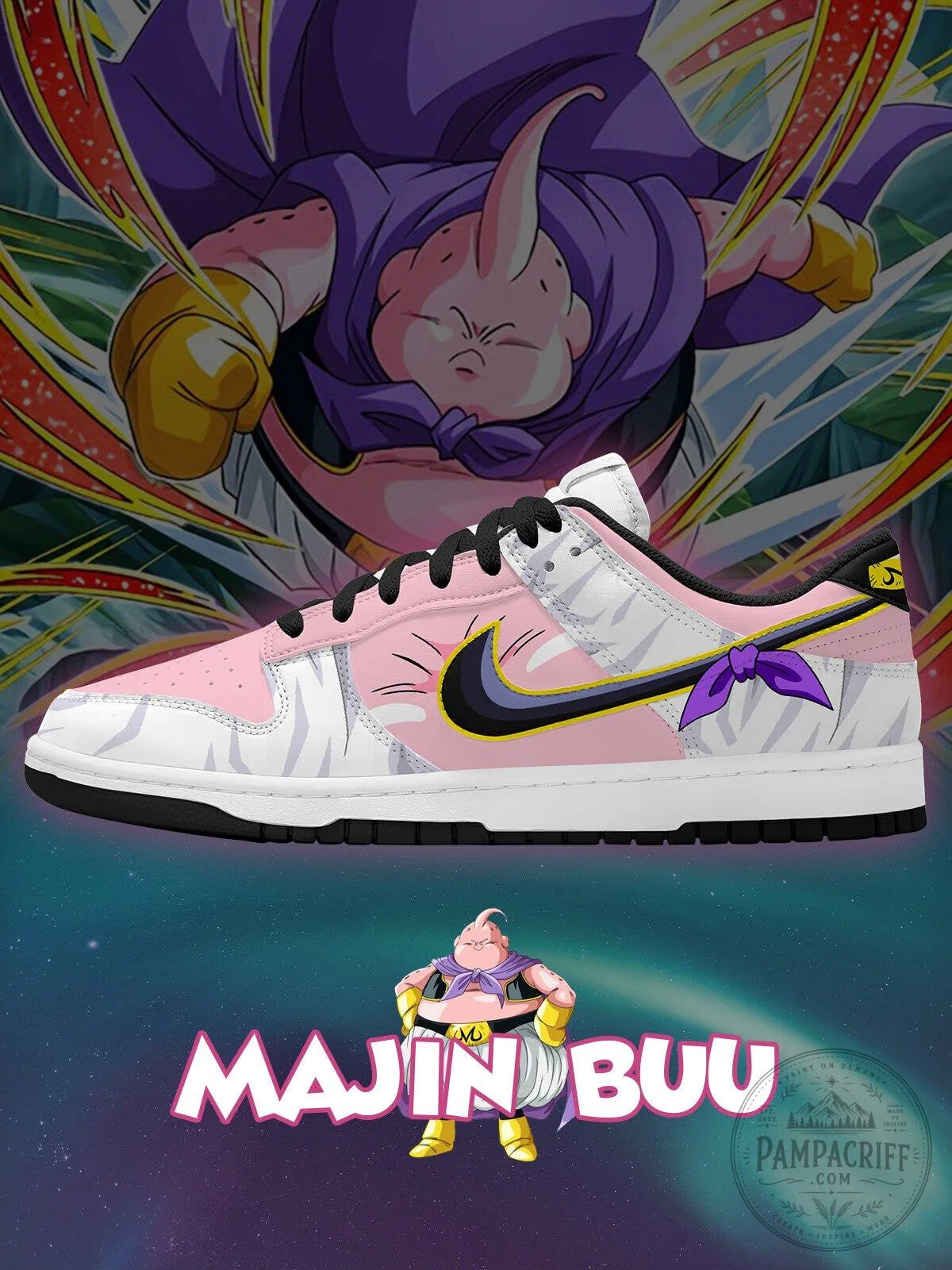 Majin Buu Dragon Ball Z Anime Character Pink Custom Low Top Sneakers