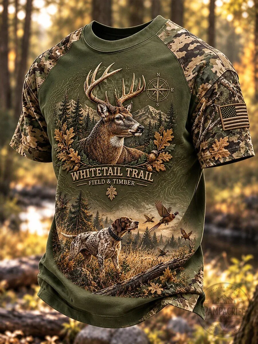 Whitetail Trail Field and Timber Hunting Season Forest Camouflage T-Shirt