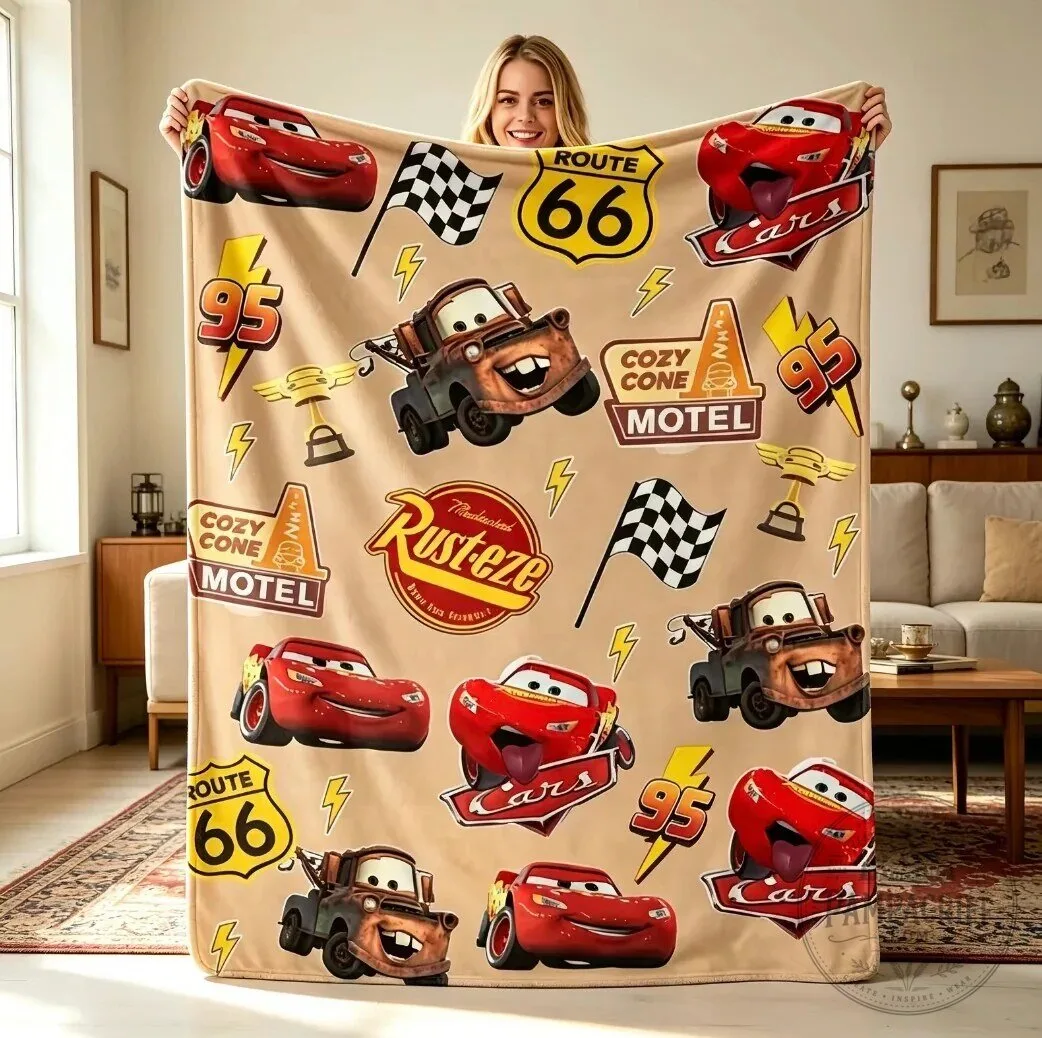 Disney Pixar Cars Lightning McQueen Mater Route 66 Cozy Fleece Blanket