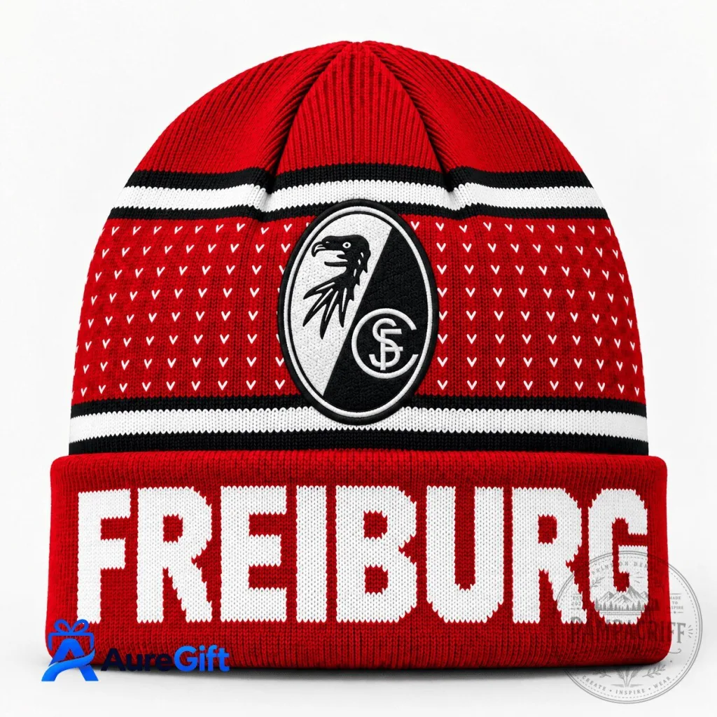 SC Freiburg Bundesliga Matchday Red Black White Knit Beanie Hat SC Freiburg Bundesliga Matchday Red Black White Knit Beanie Hat