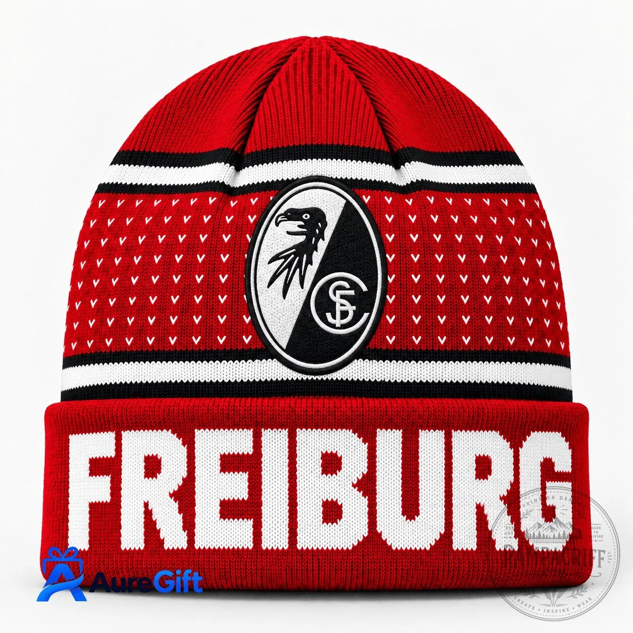 SC Freiburg Bundesliga Matchday Red Black White Knit Beanie Hat