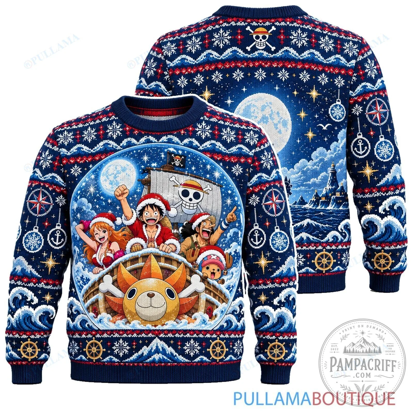 One Piece Straw Hat Pirates Winter Voyage Christmas Ugly Sweater 2 One Piece Straw Hat Pirates Winter Voyage Christmas Ugly Sweater