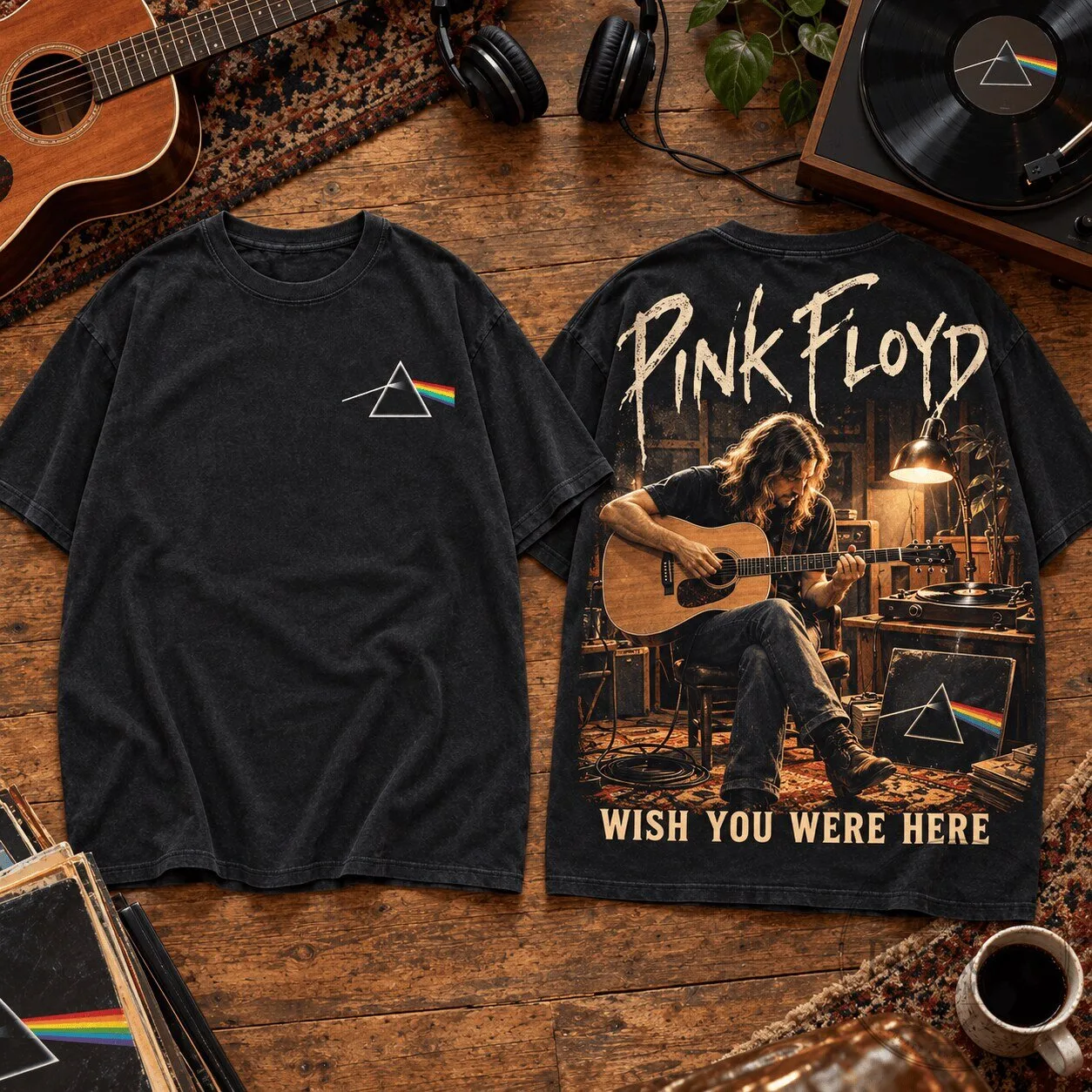 Pink Floyd Wish You Were Here Album Cover Art Graphic Black T-Shirt 5 Pink Floyd Wish You Were Here Album Cover Art Graphic Black T-Shirt