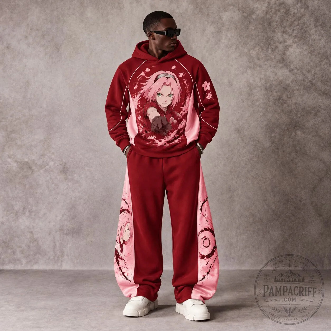 Naruto Sakura Haruno Anime Character Red and Pink Hoodie
