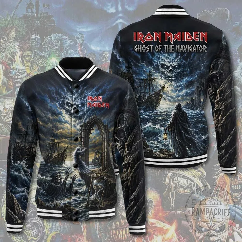 Iron Maiden Ghost of the Navigator Heavy Metal Band Varsity Jacket 2 Iron Maiden Ghost of the Navigator Heavy Metal Band Varsity Jacket