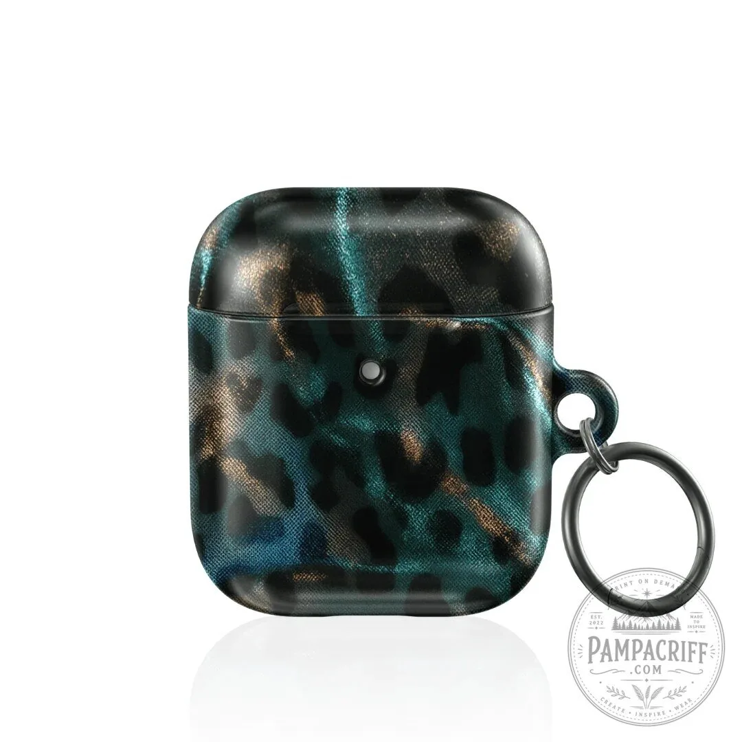 Leopard Print Teal and Gold AirPods Pro Case with Keychain Ring 5 Leopard Print Teal and Gold AirPods Pro Case with Keychain Ring