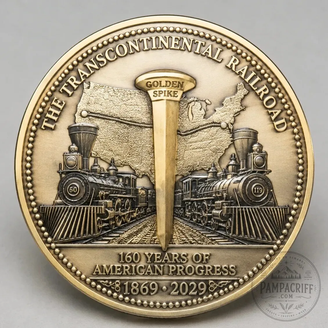 Transcontinental Railroad Golden Spike 160th Anniversary Commemorative Coin 3 Transcontinental Railroad Golden Spike 160th Anniversary Commemorative Coin