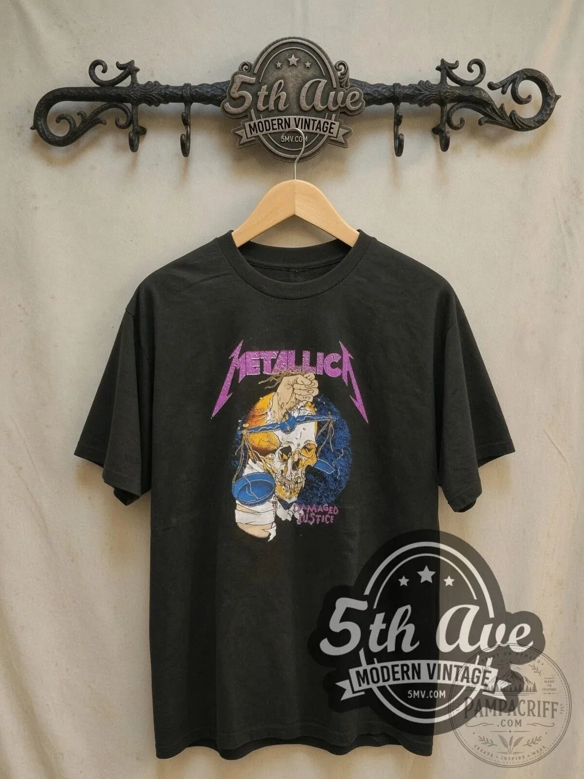 Metallica Damaged Justice Skull Graphic Print Vintage Style Band T-Shirt