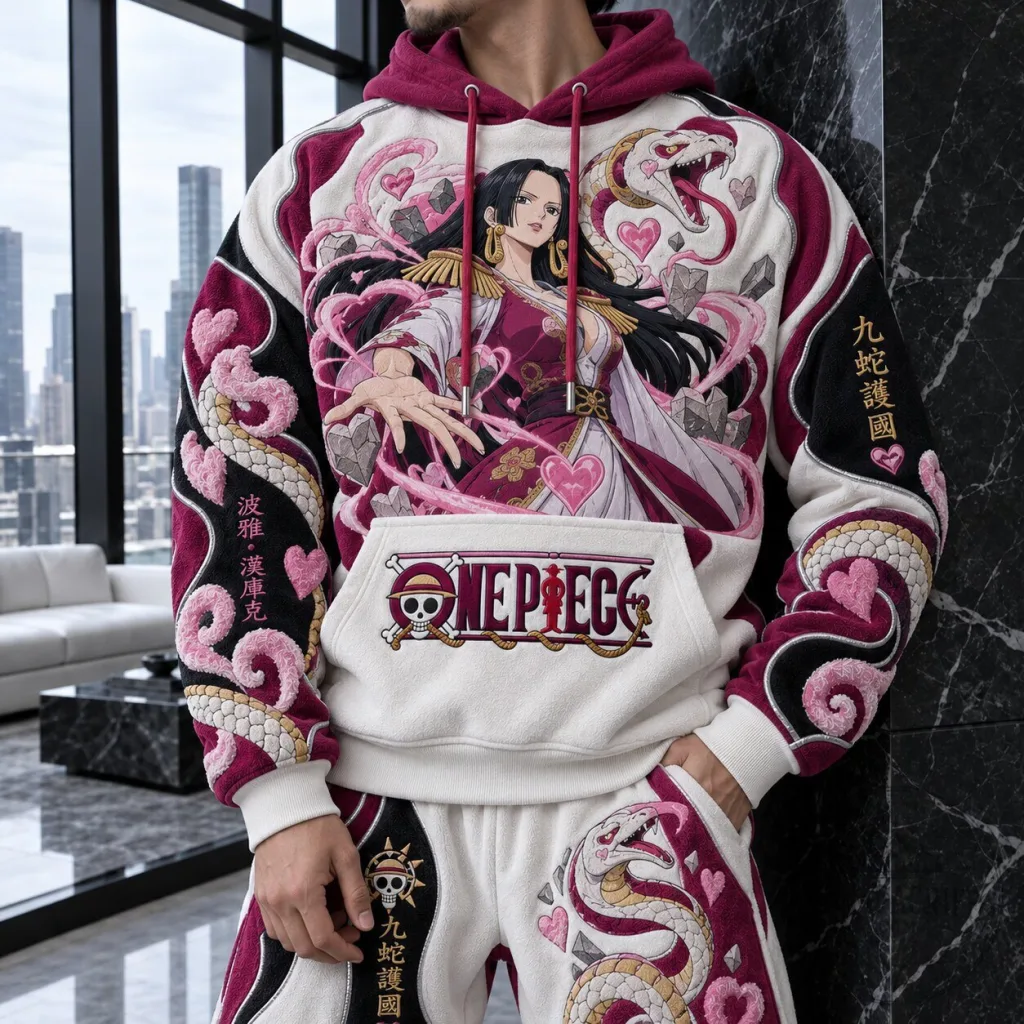 One Piece Boa Hancock Anime Embroidered Oversized Hoodie for Men and Women One Piece Boa Hancock Anime Embroidered Oversized Hoodie for Men and Women
