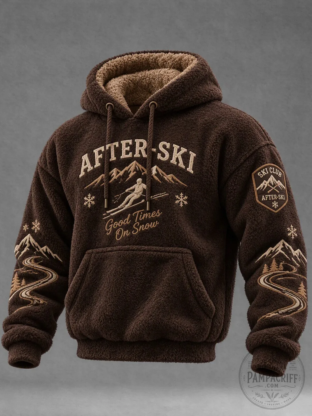 After-Ski Ski Club Mountain Embroidered Sherpa Fleece Hoodie 1 After-Ski Ski Club Mountain Embroidered Sherpa Fleece Hoodie