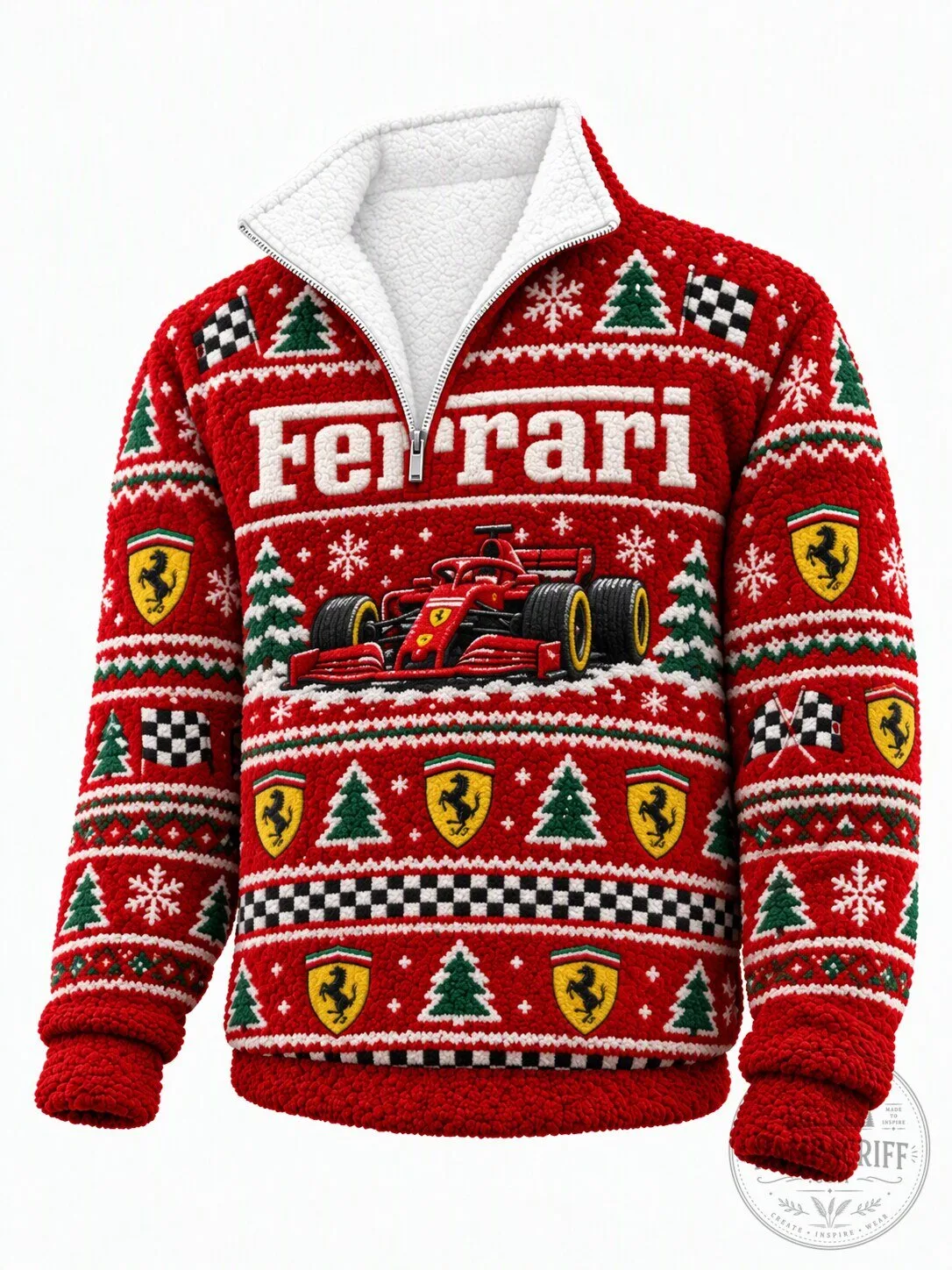 Ferrari Formula One Racing Car Christmas Holiday Ugly Sweater Quarter-Zip Sweatshirt