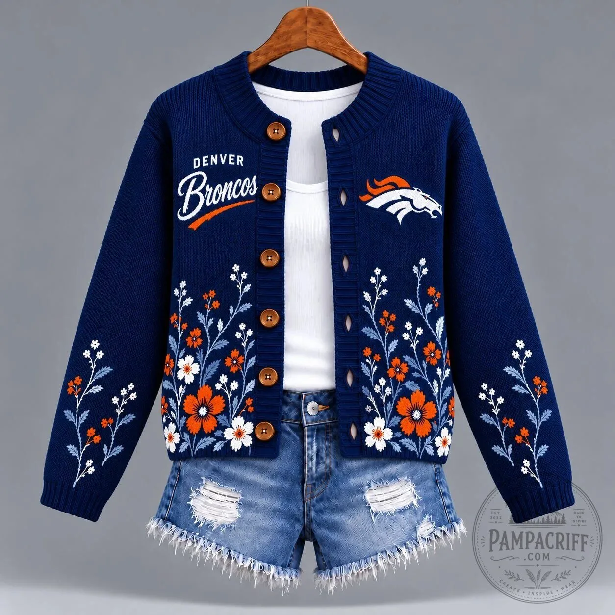 Denver Broncos NFL Football Team Vintage Wildflower Cardigan Sweater