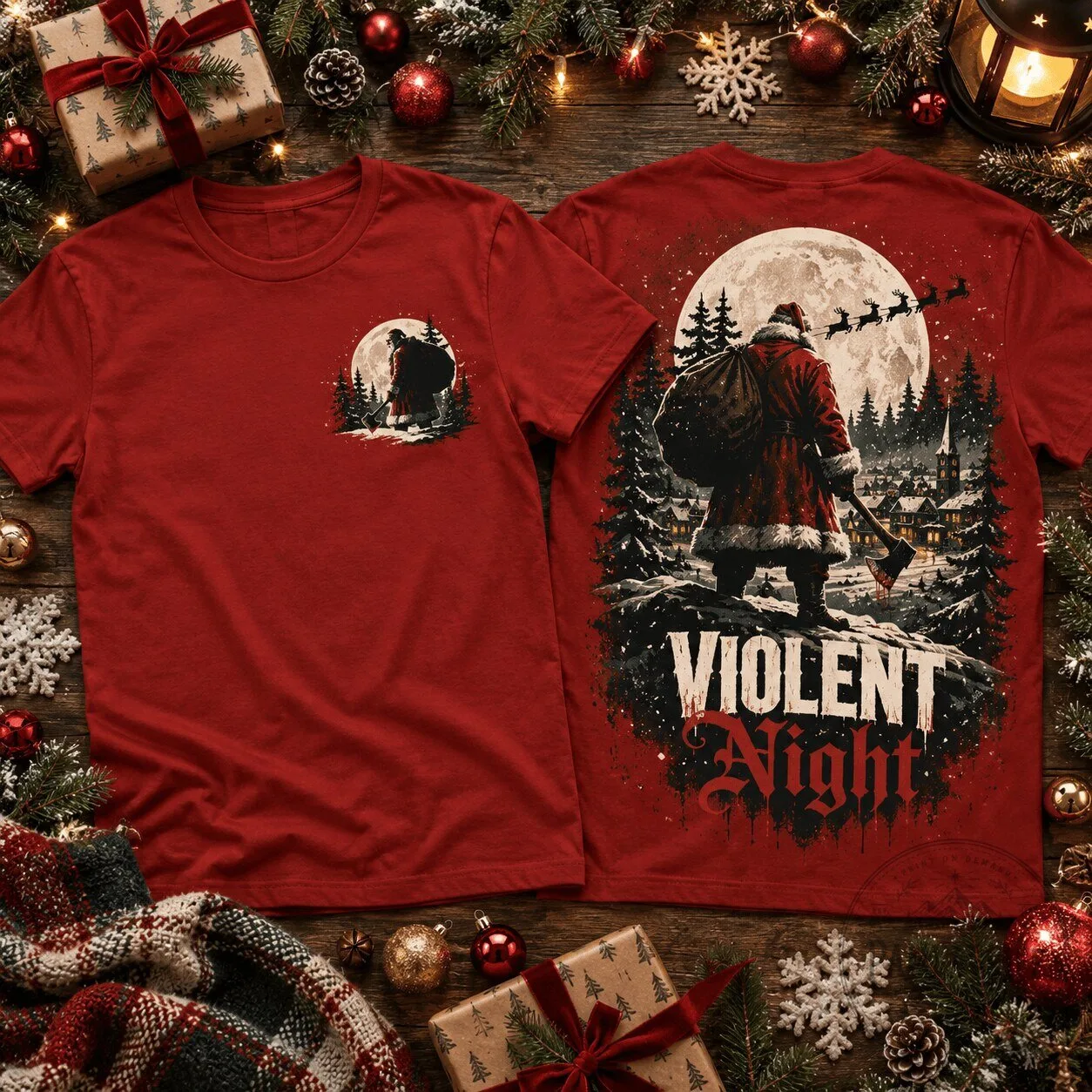 Violent Night Christmas Horror Movie Santa Claus Axe Killer Red T-Shirt