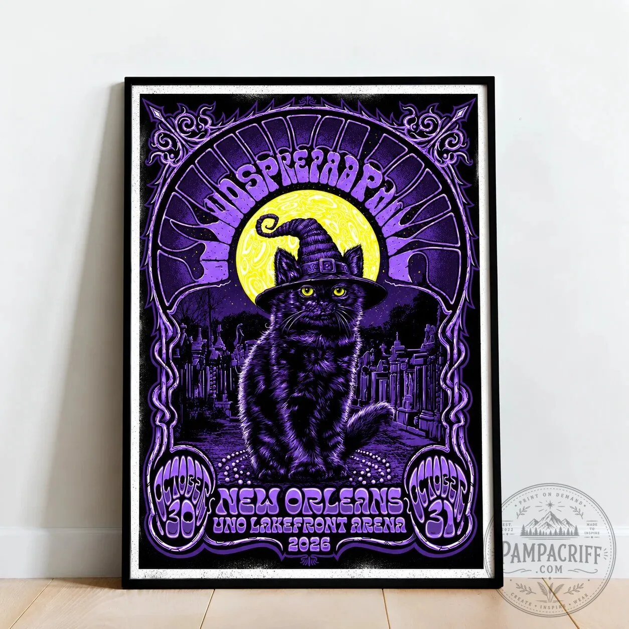 Widespread Panic New Orleans Concert Halloween Black Cat Witch Hat Poster