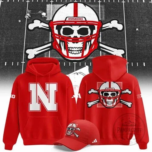 Nebraska Cornhuskers Football Skull Helmet Red Hoodie