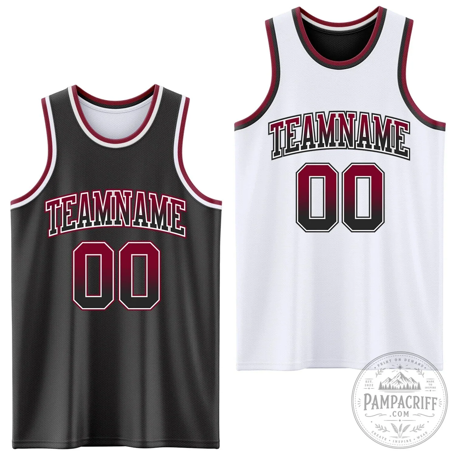Reversible Basketball Jersey with Custom Black and White Fade Design - Double-Sided Sublimation
