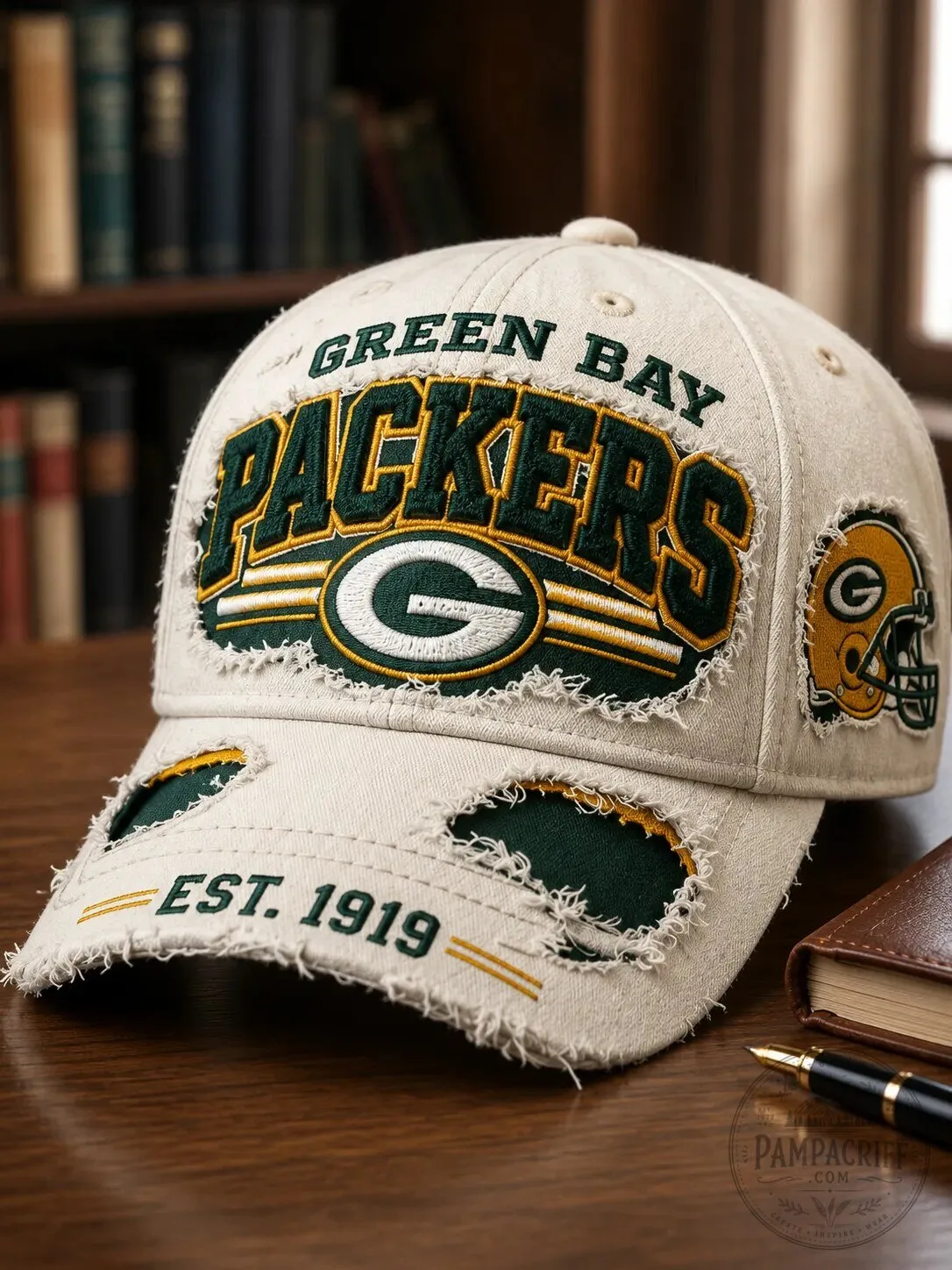 Green Bay Packers Distressed Football Team Logo Adjustable Cap Hat
