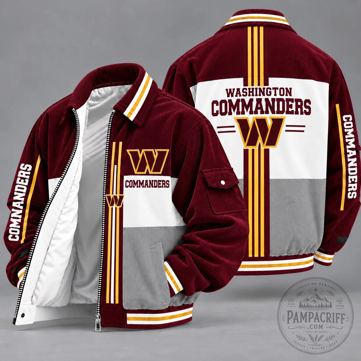 Washington Commanders Heritage Vertical Stripe Colorblock Classic Corduroy Jacket